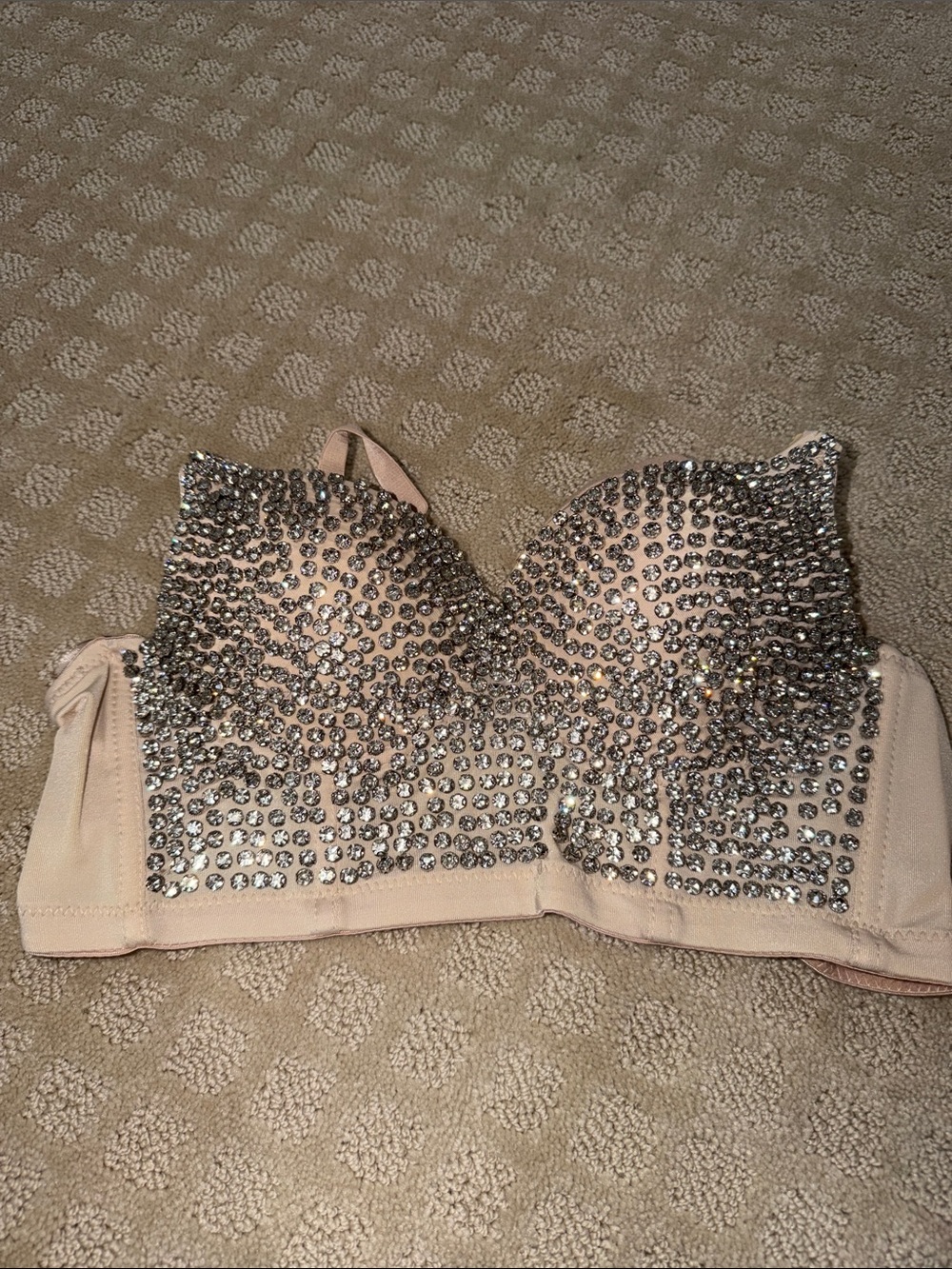 Embellished Nude Rhinestone Crop Top - Picture 2 of 5